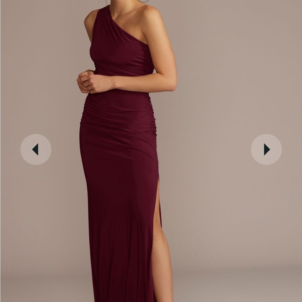 David’s Bridal ruched one shoulder dress